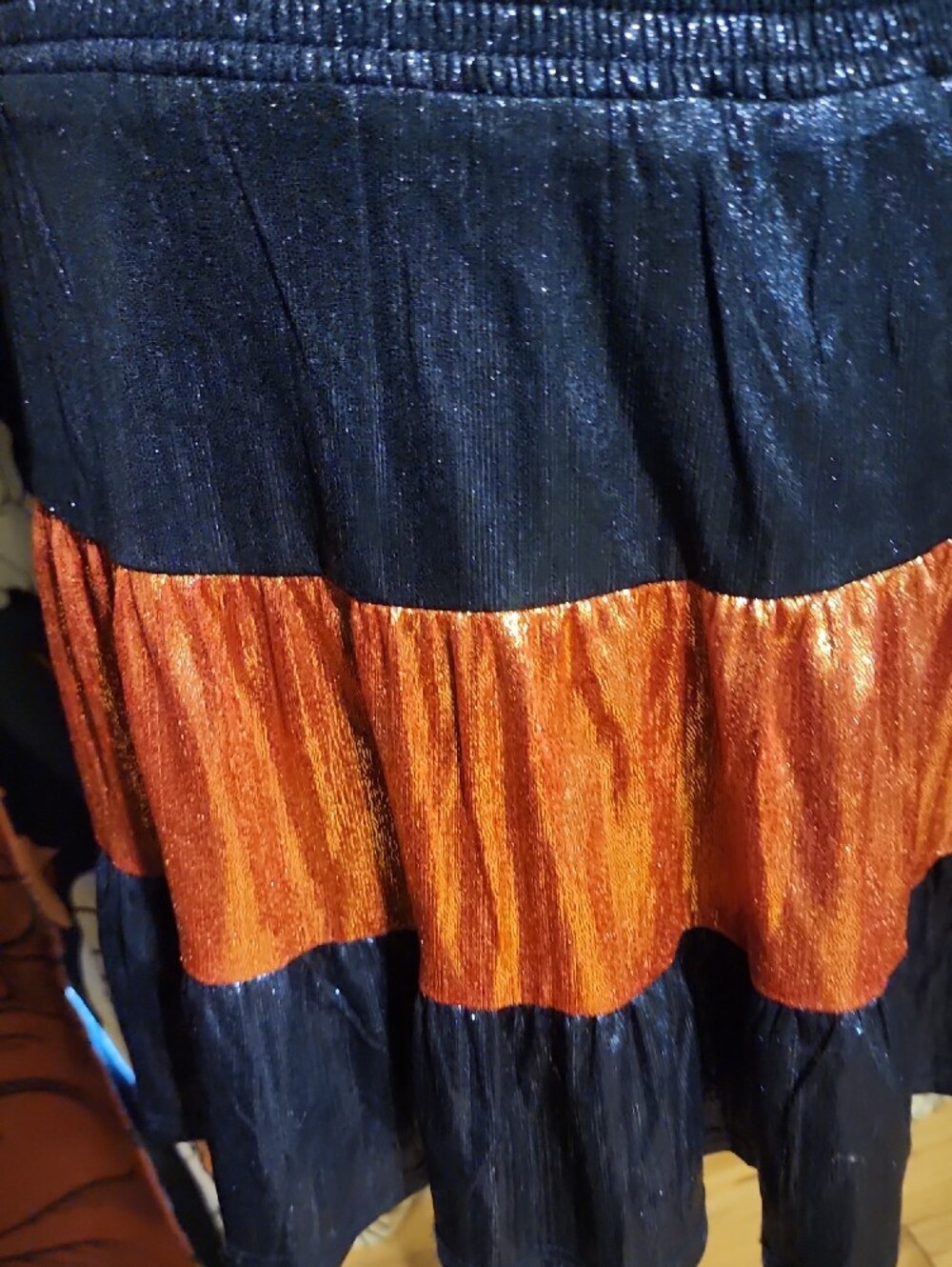 TCEC Navy and Orange Metallic Tiered Skater Dress - Picture 3 of 7